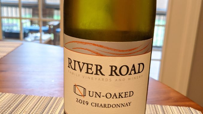 Image of a bottle of 2019 River Road Un-Oaked Chardonnay
