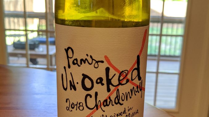 Image of a bottle of 2018 Ron Rubin Pam's UN-oaked Chardonnay