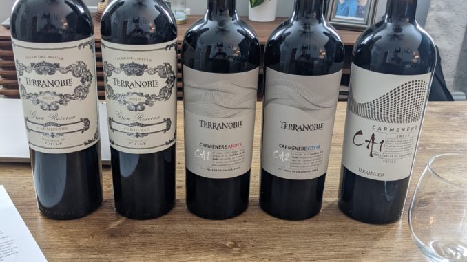 Image of bottles from a TerraNoble Carmenere Tasting
