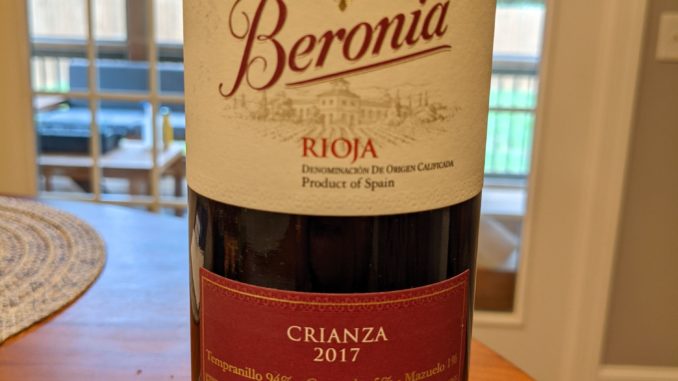 Image of a bottle of 2017 Beronia Crianza