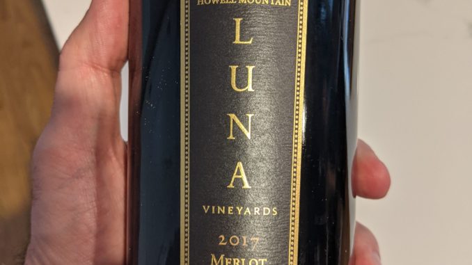 Image of a bottle of 2017 Howell Mountain Luna Vineyards Merlot