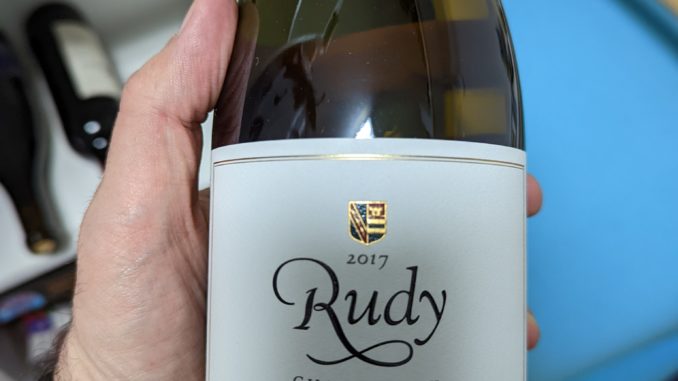 PXL_20220313_170845851 Image of a bottle of 2017 Rudy Chardonnay Knights Valley
