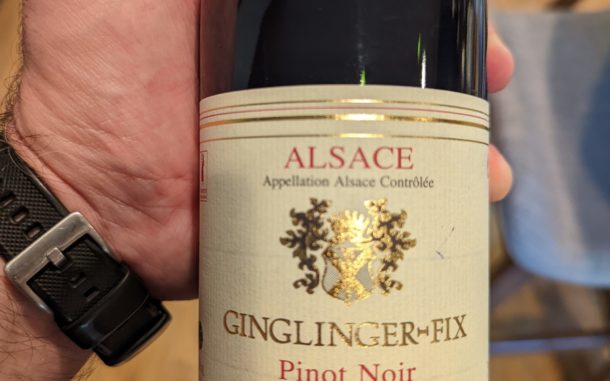 Image of a bottle of 2019 Ginglinger-Fix Pinot Noir from Alsace, France